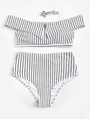 Striped<b style="color:White;"><font size="1"> -</font></b>Bardot<b style="color:White;"><font size="1"> -</font></b>Top With High Waist Bikini