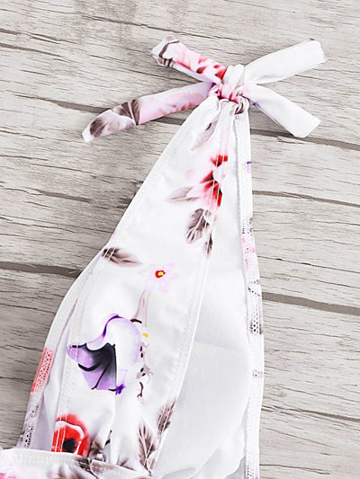 Floral<b style="color:White;"><font size="1"> -</font></b>Ruched<b style="color:White;"><font size="1"> -</font></b>Tie<b style="color:White;"><font size="1"> -</font></b>Shoulder Low Back One Piece Swim