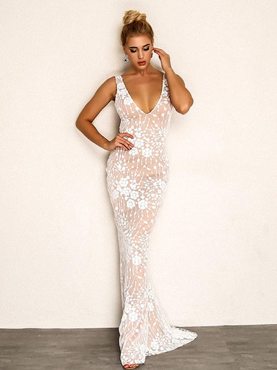 <b style="color:White;"><font size="1"> -</font></b>Cluster<b style="color:White;"><font size="1"> -</font></b>Sequin<b style="color:White;"><font size="1"> -</font></b>Mesh Overlay Plunge Maxi Dress