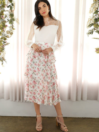 Allover<b style="color:White;"><font size="1"> -</font></b>Floral<b style="color:White;"><font size="1"> -</font></b>Print Tiered Layered Skirt