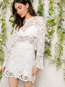 Sheer<b style="color:White;"><font size="1"> -</font></b>Guipure<b style="color:White;"><font size="1"> -</font></b>Lace Top & Skirt Set