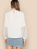 Lace<b style="color:White;"><font size="1"> -</font></b>Applique<b style="color:White;"><font size="1"> -</font></b>Mesh Lantern Sleeve Top