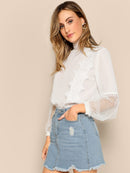 Lace<b style="color:White;"><font size="1"> -</font></b>Applique<b style="color:White;"><font size="1"> -</font></b>Mesh Lantern Sleeve Top