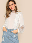 Lace<b style="color:White;"><font size="1"> -</font></b>Applique<b style="color:White;"><font size="1"> -</font></b>Mesh Lantern Sleeve Top