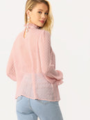 Frilled<b style="color:White;"><font size="1"> -</font></b>Trim<b style="color:White;"><font size="1"> -</font></b>Buttoned Dot Jacquard Blouse