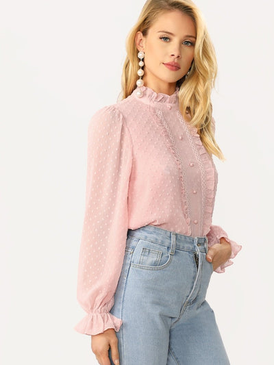 Frilled<b style="color:White;"><font size="1"> -</font></b>Trim<b style="color:White;"><font size="1"> -</font></b>Buttoned Dot Jacquard Blouse