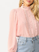 Frilled<b style="color:White;"><font size="1"> -</font></b>Trim<b style="color:White;"><font size="1"> -</font></b>Buttoned Dot Jacquard Blouse