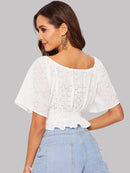 Lace<b style="color:White;"><font size="1"> -</font></b>Eyelet<b style="color:White;"><font size="1"> -</font></b>Tie Up Peplum Top