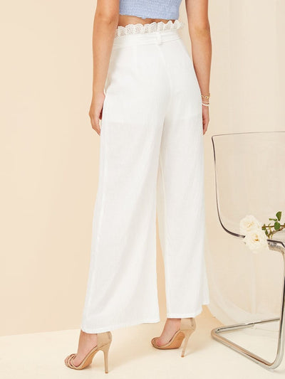 Eyelet<b style="color:White;"><font size="1"> -</font></b>Frilled<b style="color:White;"><font size="1"> -</font></b>Waist Flare Hem Pants