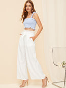 Eyelet<b style="color:White;"><font size="1"> -</font></b>Frilled<b style="color:White;"><font size="1"> -</font></b>Waist Flare Hem Pants