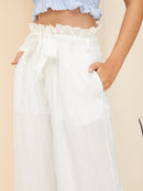 Eyelet<b style="color:White;"><font size="1"> -</font></b>Frilled<b style="color:White;"><font size="1"> -</font></b>Waist Flare Hem Pants