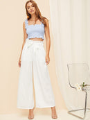 Eyelet<b style="color:White;"><font size="1"> -</font></b>Frilled<b style="color:White;"><font size="1"> -</font></b>Waist Flare Hem Pants