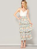 Elastic<b style="color:White;"><font size="1"> -</font></b>Waist<b style="color:White;"><font size="1"> -</font></b>Floral Layered Pleated Skirt