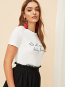 Slogan<b style="color:White;"><font size="1"> -</font></b>Print Solid Fitted Tee