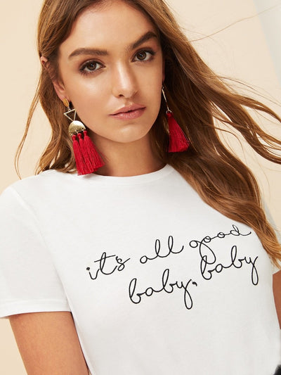 Slogan<b style="color:White;"><font size="1"> -</font></b>Print Solid Fitted Tee