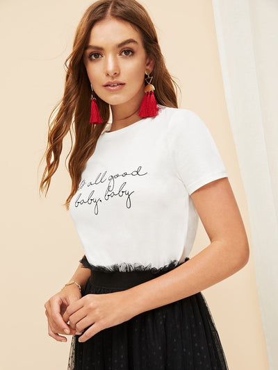 Slogan<b style="color:White;"><font size="1"> -</font></b>Print Solid Fitted Tee