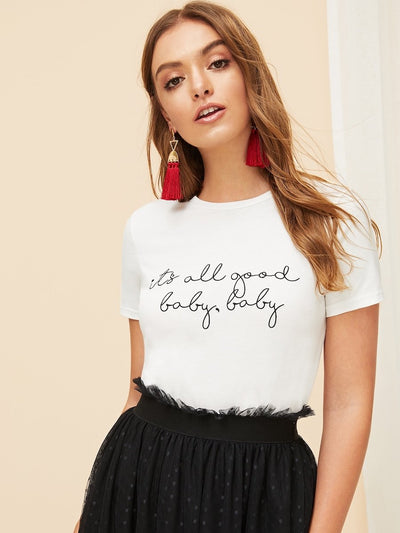 Slogan<b style="color:White;"><font size="1"> -</font></b>Print Solid Fitted Tee