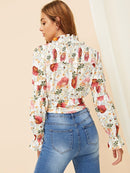 Frill<b style="color:White;"><font size="1"> -</font></b>Trim<b style="color:White;"><font size="1"> -</font></b>Shirred Floral Crop Top