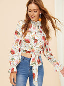 Frill<b style="color:White;"><font size="1"> -</font></b>Trim<b style="color:White;"><font size="1"> -</font></b>Shirred Floral Crop Top