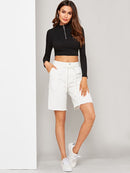 Waist<b style="color:White;"><font size="1"> -</font></b>Belted Solid Denim Shorts