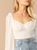 Swiss<b style="color:White;"><font size="1"> -</font></b>Dot<b style="color:White;"><font size="1"> -</font></b>Frill Trim Bustier Crop Top