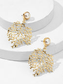 Faux<b style="color:White;"><font size="1"> -</font></b>Pearl<b style="color:White;"><font size="1"> -</font></b>Engraved Branch Drop Earrings 1pair