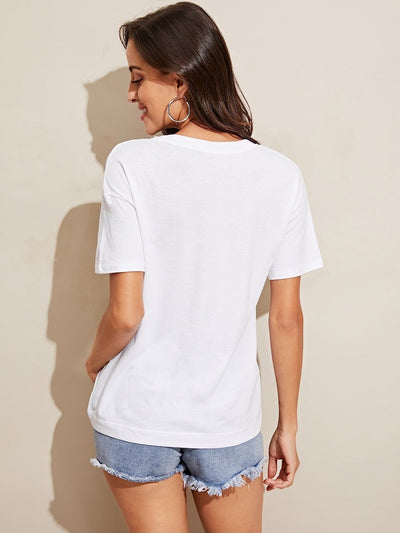 Letter<b style="color:White;"><font size="1"> -</font></b>Print Contrast Pocket Tee