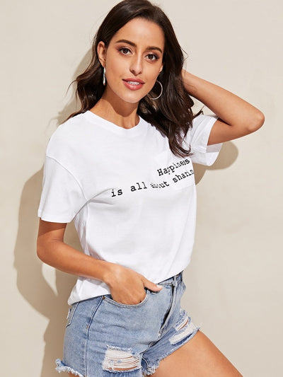 Letter<b style="color:White;"><font size="1"> -</font></b>Print Contrast Pocket Tee