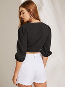 Knotted<b style="color:White;"><font size="1"> -</font></b>Front<b style="color:White;"><font size="1"> -</font></b>Solid Crop Blouse