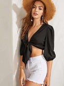 Knotted<b style="color:White;"><font size="1"> -</font></b>Front<b style="color:White;"><font size="1"> -</font></b>Solid Crop Blouse