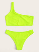 Solid<b style="color:White;"><font size="1"> -</font></b>One Shoulder Bikini Set