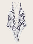 Snakeskin Print<b style="color:White;"><font size="1"> -</font></b>Criss Cross One Piece Swimsuit