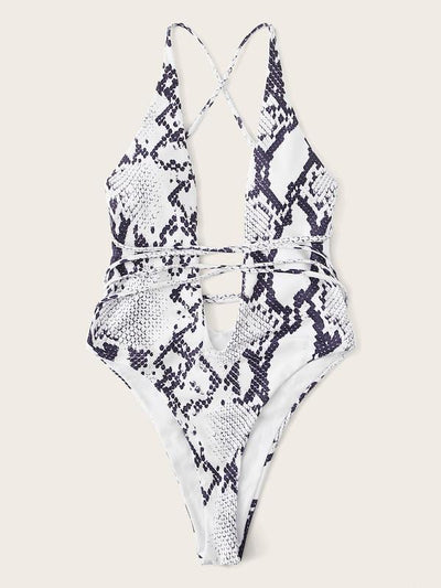 Snakeskin Print<b style="color:White;"><font size="1"> -</font></b>Criss Cross One Piece Swimsuit