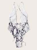 Snakeskin Print<b style="color:White;"><font size="1"> -</font></b>Criss Cross One Piece Swimsuit