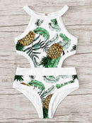 Leaf<b style="color:White;"><font size="1"> -</font></b>Print<b style="color:White;"><font size="1"> -</font></b>Piping Contrast Cutout Side Monokini