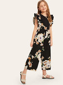 Girls<b style="color:White;"><font size="1"> -</font></b>Flower Print Ruffle Jumpsuit