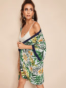 Contrast<b style="color:White;"><font size="1"> -</font></b>Trim Tropical Print Kimono