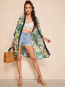 Contrast<b style="color:White;"><font size="1"> -</font></b>Trim Tropical Print Kimono