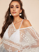 Tassel<b style="color:White;"><font size="1"> -</font></b>Drawstring<b style="color:White;"><font size="1"> -</font></b>Waist<b style="color:White;"><font size="1"> -</font></b>Embroidered Mesh Top Without Bra