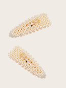 Faux<b style="color:White;"><font size="1"> -</font></b>Pearl<b style="color:White;"><font size="1"> -</font></b>Decor Hair Snap Clip 2pack