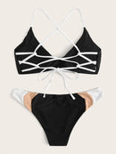 Lace-up<b style="color:White;"><font size="1"> -</font></b>Back<b style="color:White;"><font size="1"> -</font></b>Top With Color-block Bikini