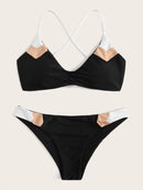 Lace-up<b style="color:White;"><font size="1"> -</font></b>Back<b style="color:White;"><font size="1"> -</font></b>Top With Color-block Bikini