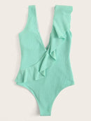 Double<b style="color:White;"><font size="1"> -</font></b>Plunge<b style="color:White;"><font size="1"> -</font></b>Ruffle Textured One Piece Swim