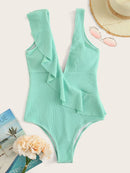 Double<b style="color:White;"><font size="1"> -</font></b>Plunge<b style="color:White;"><font size="1"> -</font></b>Ruffle Textured One Piece Swim