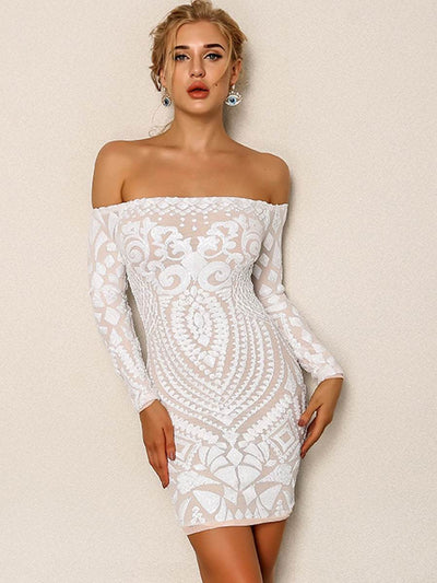 Sequin<b style="color:White;"><font size="1"> -</font></b>Cluster<b style="color:White;"><font size="1"> -</font></b>Off Shoulder Bodycon Dress