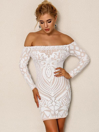 Sequin<b style="color:White;"><font size="1"> -</font></b>Cluster<b style="color:White;"><font size="1"> -</font></b>Off Shoulder Bodycon Dress