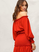 Frilled<b style="color:White;"><font size="1"> -</font></b>Off<b style="color:White;"><font size="1"> -</font></b>Shoulder Lantern Sleeve Top