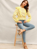 Ruffle<b style="color:White;"><font size="1"> -</font></b>Trim Schiffy Peplum Top