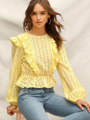 Ruffle<b style="color:White;"><font size="1"> -</font></b>Trim Schiffy Peplum Top