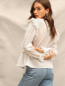 Ruffle<b style="color:White;"><font size="1"> -</font></b>Trim Embroidered Eyelet Top